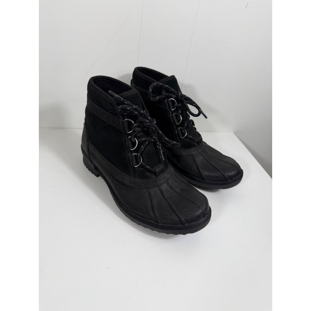 UGG Greda Black Leather Suede Lace Up Duck Boots 1112650 Womens 8.5